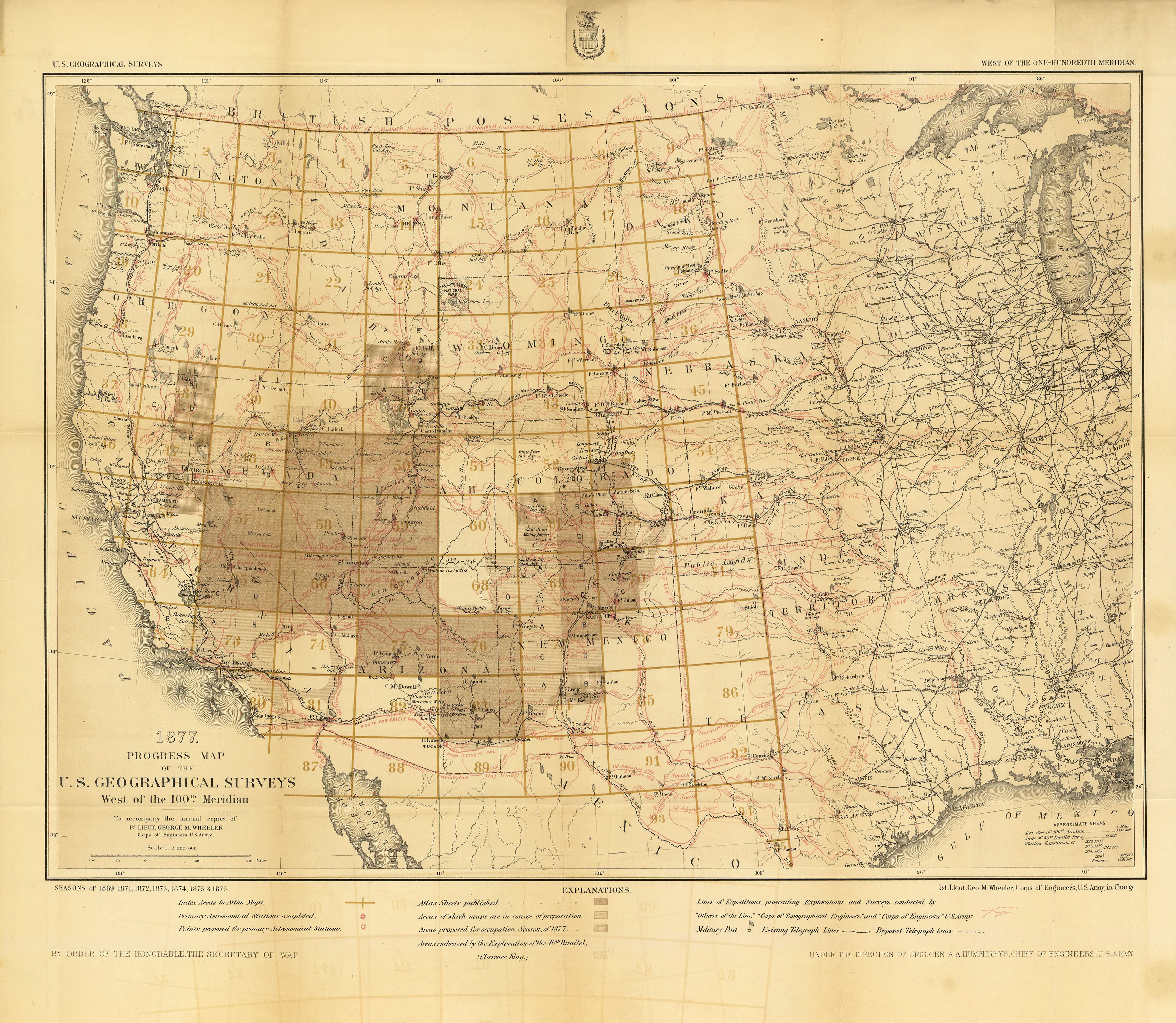 yellowed map of the western united states